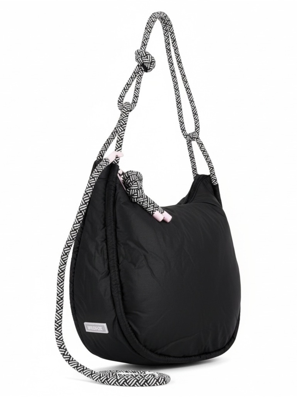 Wildfox Black Shoulder Bag with Black & White Rope Strap and Pink Accents
